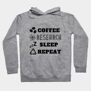 Coffee research sleep repeat in black Hoodie